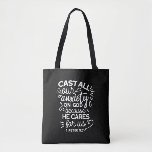 Bolso De Tela Él se preocupa por ti – Frase Cristiana de Aliento