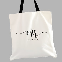 Bolso De Tela El Sr. Black White de reciente matrimonio Groom Sc