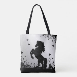 Bolso De Tela El Stallion negro/caballo en plata