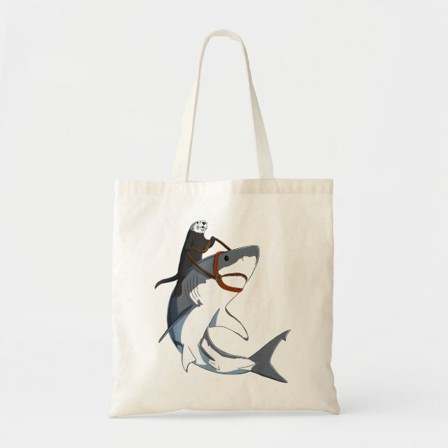 Bolso De Tela El tiburón que monta una hojuela marina divertida (Frente)