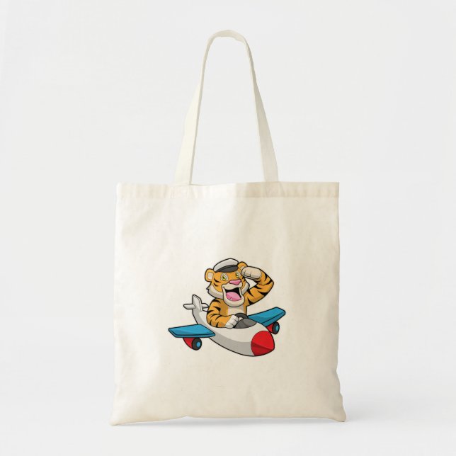 Bolso De Tela El tigre como piloto en el avión (Frente)