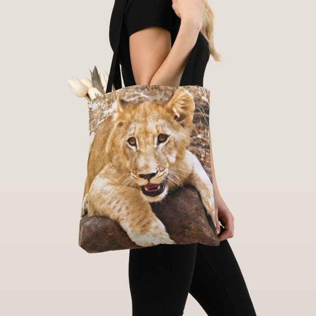 Bolso De Tela El tigre Cub toma el respiradero en una roca (Detalle)