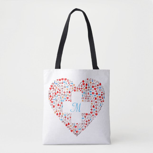 Bolso De Tela El tote de cardiopatía de la enfermera. (Anverso)