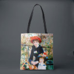 Bolso De Tela El Tote de las dos hermanas del Bella Artes Renoir<br><div class="desc">Pierre-Auguste Renoir creó este encantador cuadro en 1881. Se denominó "Dos hermanas" cuando se exhibió por primera vez el año siguiente. El primer propietario,  Paul Durand-Ruel,  llamó al óleo sobre lienzo "On the Terrace". El Sena del río aparece en el fondo.</div>