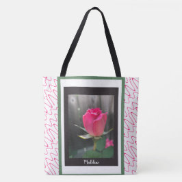 Bolso De Tela El tote floral de moda, rosa rojo, añade nombre