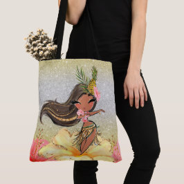 Bolso De Tela El Tote hawaiano Hula Chica mira hacia atrás