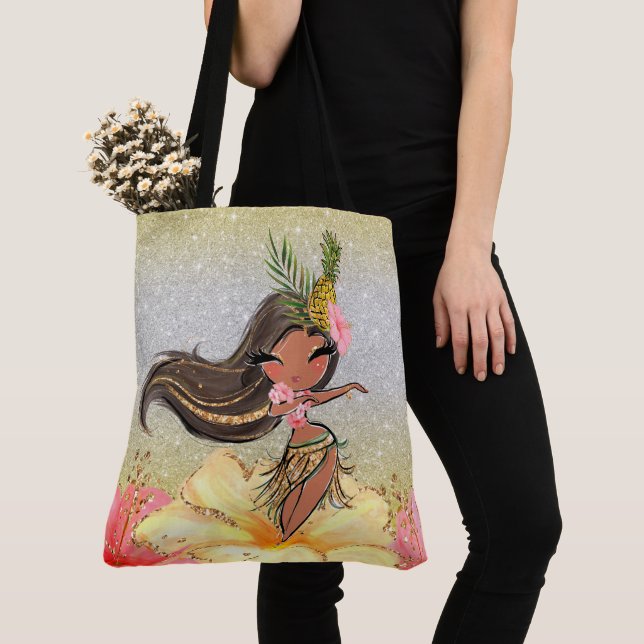 Bolso De Tela El Tote hawaiano Hula Chica mira hacia atrás (Detalle)