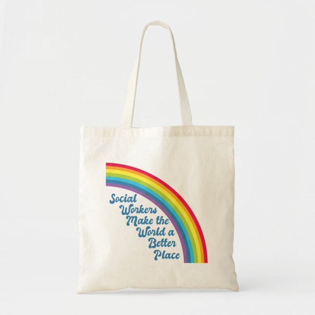 Bolso De Tela El trabajo social Inspirador cita el arcoiris (Frente)