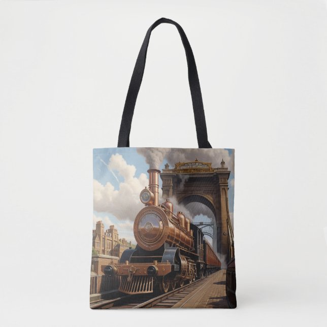 Bolso De Tela El tren Steampunk sale de Londres (Anverso)