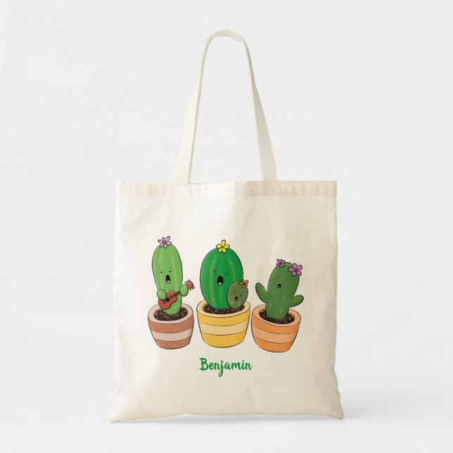 Bolso De Tela El trío de cactus lindo canto ilustracion personal (Frente)