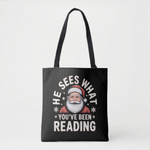 Bolso De Tela Él ve lo que has estado leyendo Santa libresco 