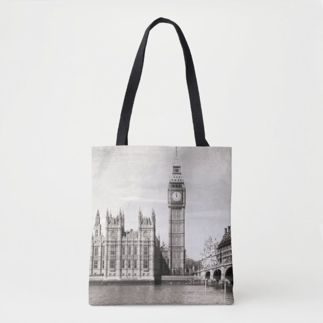 Bolso De Tela El viejo Londres, blanco y negro. (Anverso)