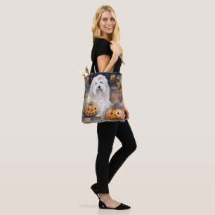 Bolso De Tela El viejo perro pastor inglés de Halloween con cala