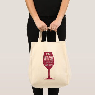 Bolso De Tela El vino divertido del refrán mejora con edad