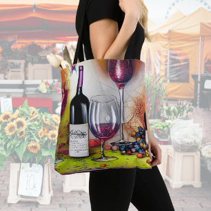 Bolso De Tela El vino que degusta el arte digital colorido