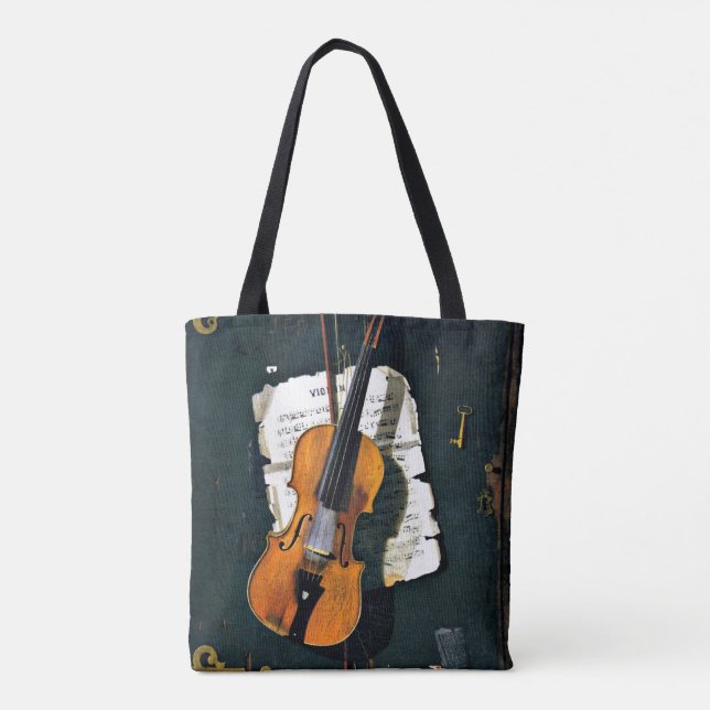 Bolso De Tela El Violin Viejo, la pintura artística fina (Reverso)