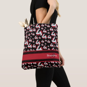 Bolso De Tela El voleibol rojo oscuro, negro y blanco personaliz