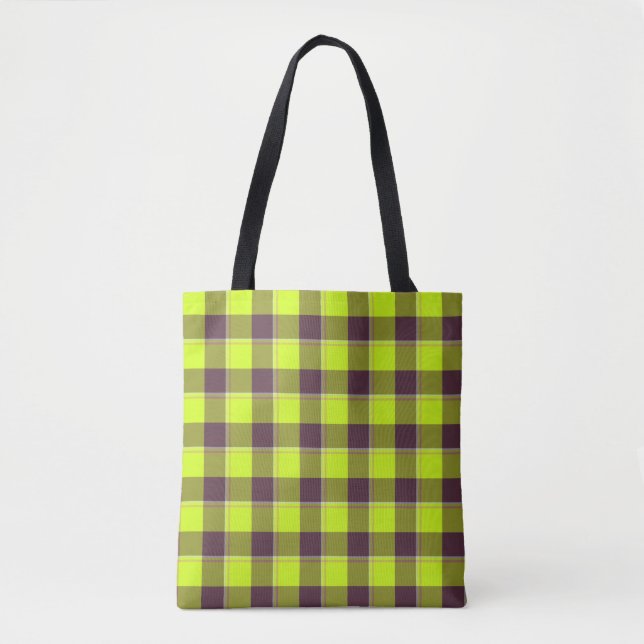 Bolso De Tela Electric Lime and Livid Brown Plaid (Anverso)