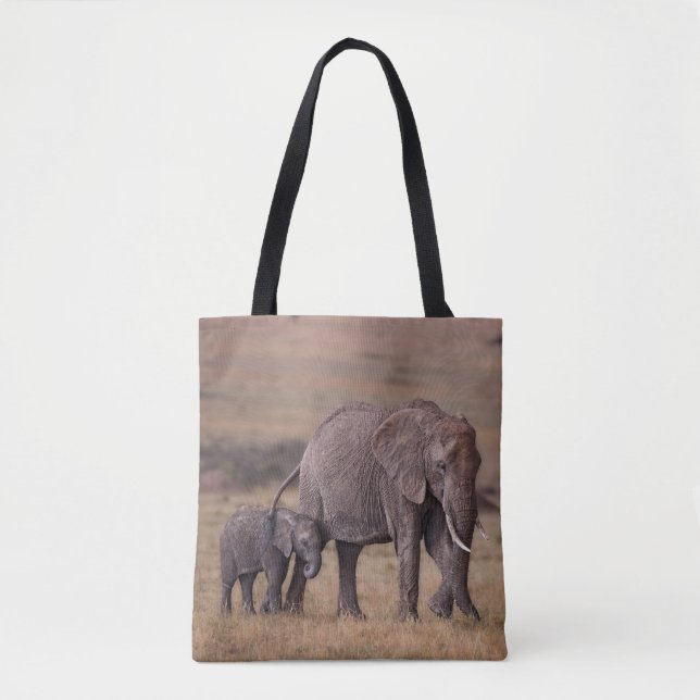Bolso De Tela Elefante africano con bebé (Anverso)