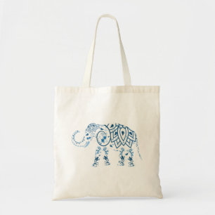 Bolso De Tela Elefante Azul con Patrón Ornamentado