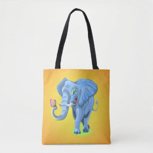 Bolso De Tela Elefante azul jugando con mariposa-44644