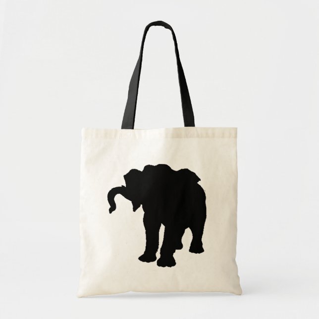 Bolso De Tela Elefante bebé de arte pop negro y blanco (Frente)