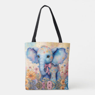 Bolso De Tela Elefante bebé en un jardín pastel