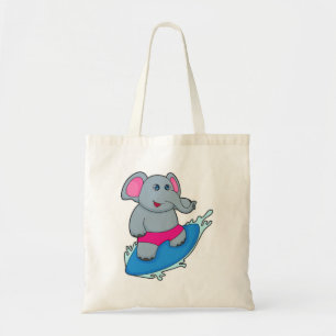 Bolso De Tela Elefante como surfista con tabla de surf