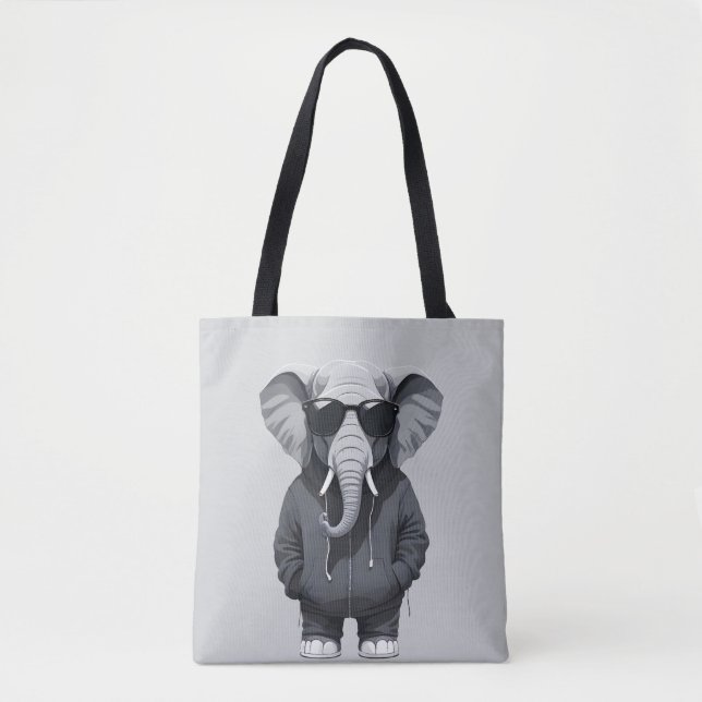 Bolso De Tela Elefante con Hoodie Funny Vector Animal Guay (Anverso)