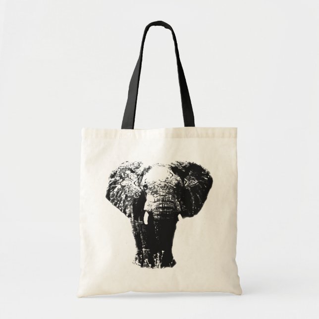 Bolso De Tela Elefante de arte pop blanco y negro (Frente)
