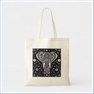 Bolso De Tela Elefante de Batik negro y blanco Boho