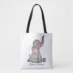Bolso De Tela Elefante De Bebé Cuto De Acuarela Con Rubor Y Flor