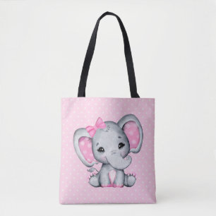 Bolso De Tela Elefante de bebé rosado con polka