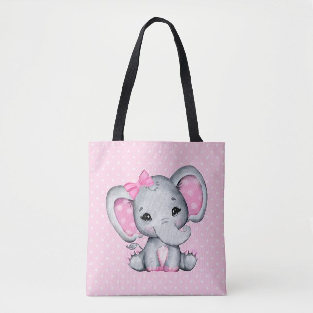 Bolso De Tela Elefante de bebé rosado con polka (Anverso)