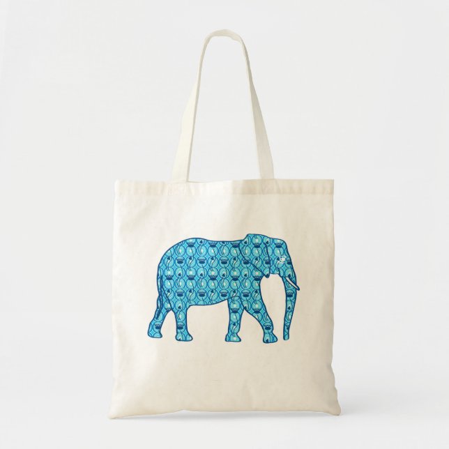 Bolso De Tela Elefante de flores Lotus, turquesa y blanco (Frente)