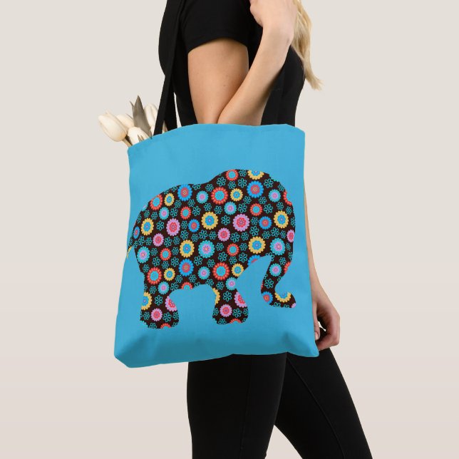 Bolso De Tela Elefante de patrón de flores en azul (Detalle)