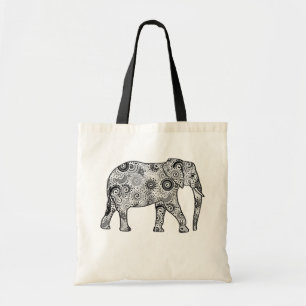 Bolso De Tela elefante de remolino fractal, gris, negro y blanco