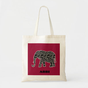 Bolso De Tela Elefante de Swirl blanco y negro personalizado