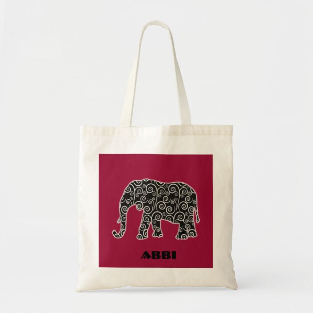 Bolso De Tela Elefante de Swirl blanco y negro personalizado (Frente)
