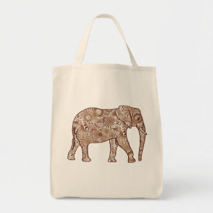 Bolso De Tela Elefante de Swirl Fractal, Marrón y Taupe