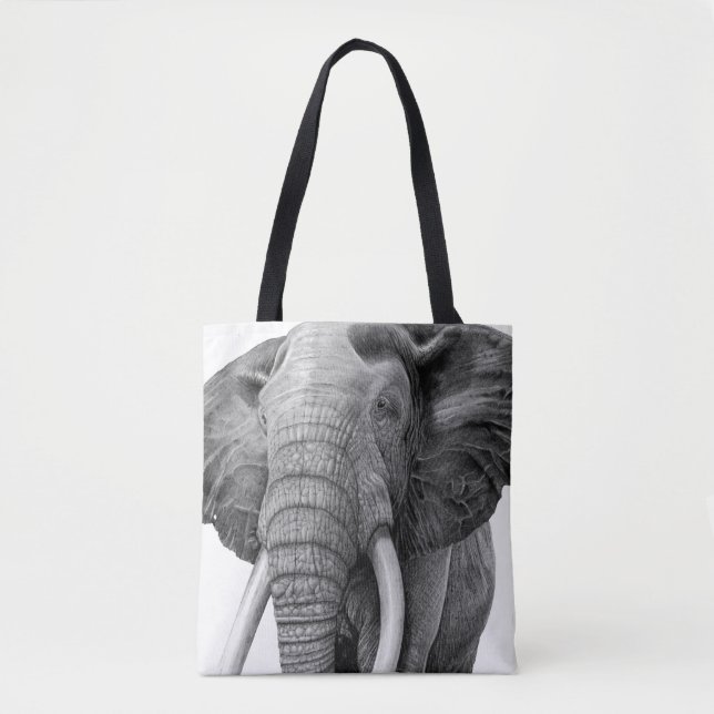 Bolso De Tela Elefante de toros - Dibujo a lápiz (Anverso)
