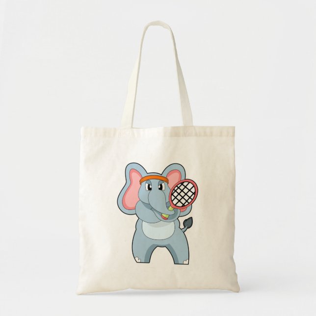 Bolso De Tela Elefante en el tenis con raqueta de tenis (Frente)