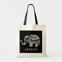 Elefante Floral Blanco Y Negro Cubierto
