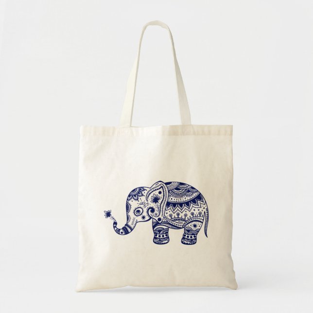Bolso De Tela Elefante Floral Cuta En Azul Naval (Frente)