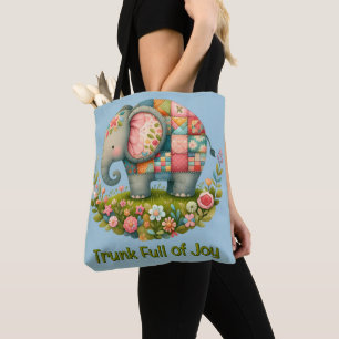 Bolso De Tela Elefante Floral de Pradera con Parche de Colchas E