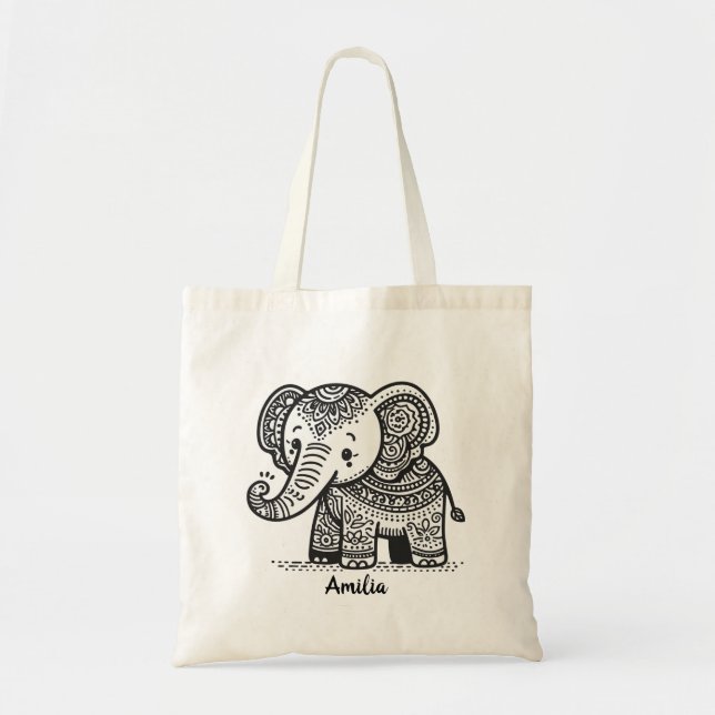 Bolso De Tela Elefante floral personalizado (Frente)