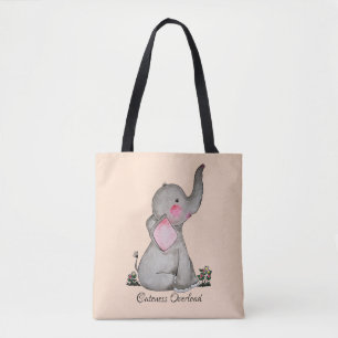 Bolso De Tela Elefante lindo del bebé de la acuarela con Rubor 