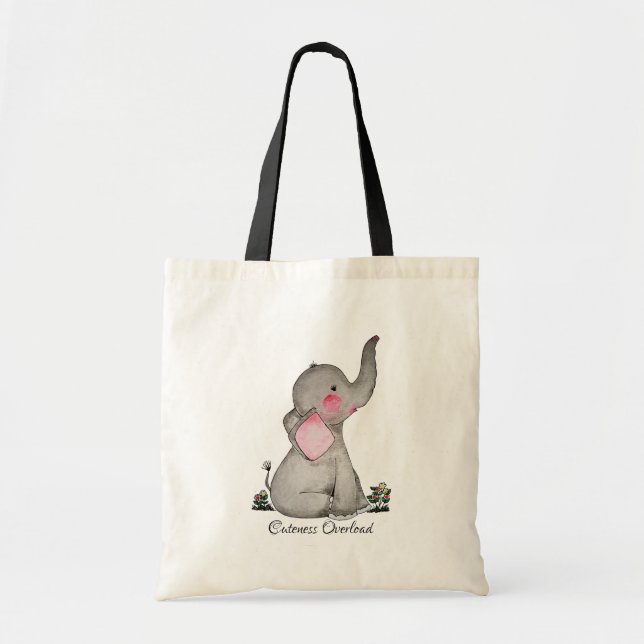 Bolso De Tela Elefante lindo del bebé de la acuarela con Rubor y (Frente)