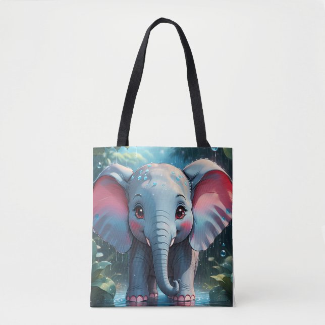 Bolso De Tela Elefante lindo en la lluvia (Anverso)