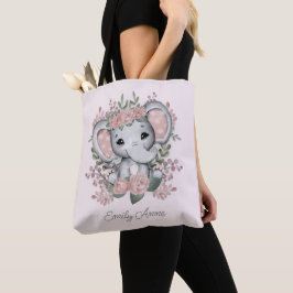 Bolso De Tela Elefante Lindo Floral Rosa Verde Nombre del Niño
